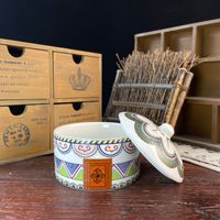 Bol à soupe mongol avec couvercle, en céramique émaillée, style yourte, artisanat ethnique, vaisselle d'hôtel
