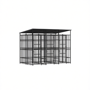 Black Powder Coated Steel Dog Kennel 59.5 Sq Ft Outdoor Pet House <b>Large</b> Breed Durable Rectangle Design - Product Image 1
