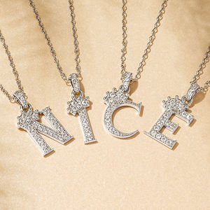 Kalung liontin rantai kalung untuk wanita, kalung liontin rantai kerah berlapis emas personalisasi mahkota zirkonia kubik 26 huruf awal untuk wanita - Product Image 2