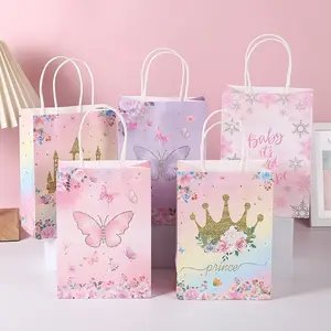 Sacchetti regalo con farfalla floreale piccola rosa fiori viola treat candy paper girls butterfly bag con manici per la festa di compleanno dei bambini