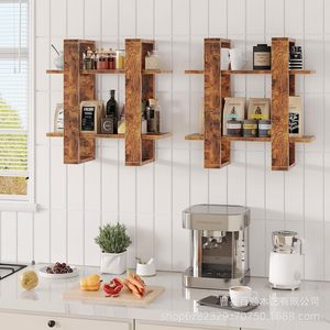 Wooden Wall Mounted Floating <b>Shelf</b> 2 Tier Storage <b>Rack</b> For Living Room Kitchen Plant Display - Product Image 2
