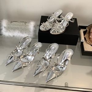 2023 Summer Collection Women's Fashion Butterfly-knot Shallow Mules <b>Pointed</b> <b>Toe</b> Slippers <b>Flat</b> High Slides for Warm Weather - Product Image 1