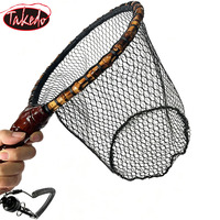 Épuisette de pêche légère TAKEDO avec cordon anti-perte, cadre en bambou, pour la pêche à la mouche, la micro-pêche au maquereau, au bar et à la truite