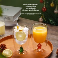 Mug à café isotherme à double paroi en verre borosilicate sans PFAS ni plomb, motif homme en pain d'épices 3D et sapin de Noël, écologique, pour les fêtes