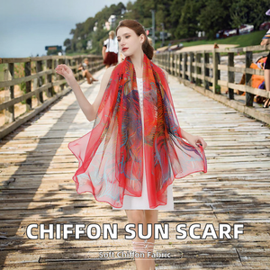 Pañuelo Largo Cuadrado de Chifón con Estampado Floral, Protección Solar, para el Cuello, Ideal para Vacaciones en la Playa, Uso Diario y Actividades al Aire Libre - Product Image 2