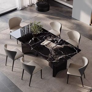 <span class=keywords><strong>Table</strong></span> à manger rectangulaire de luxe moderne avec plateau en pierre frittée noire et base noire - Product Image 6
