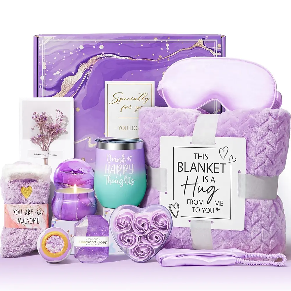 Yourlia Coffret cadeau personnalisé pour femme Get Well Soon Cadeau Panier Relaxant Spa Care Package Flanelle Blanket Birthday Gifts Box