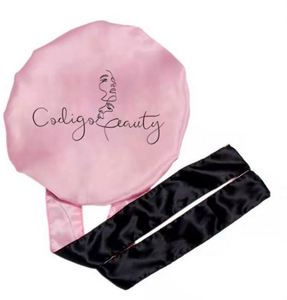 Diademas de satén suave de doble capa con tirantes largos, logotipo personalizado, banda para atar el cabello, diademas de diseñador, gorros de seda al por mayor - Product Image 4