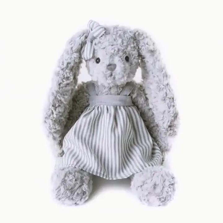 New Dressing Rabbit Figure-Grey Twist Flower Fluffy Toy Soothing Doll Birthday Gift