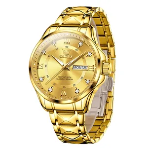 Mode Hoge Kwaliteit Gouden Roestvrij Staal Heren Aangepaste Print Uw Logo Quartz Horloge