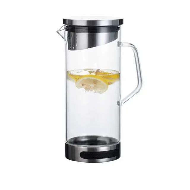 Jarra de infusión de vidrio borosilicato de té con tapa de metal y filtro de metal de 1300ml