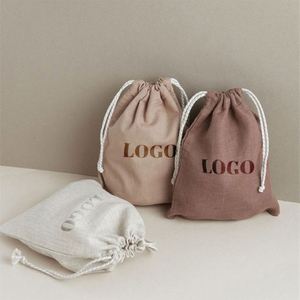 Sac à cordon en toile de coton avec logo personnalisé imprimé, double cordon, pour cadeaux, sacs à main et chaussures - Product Image 1