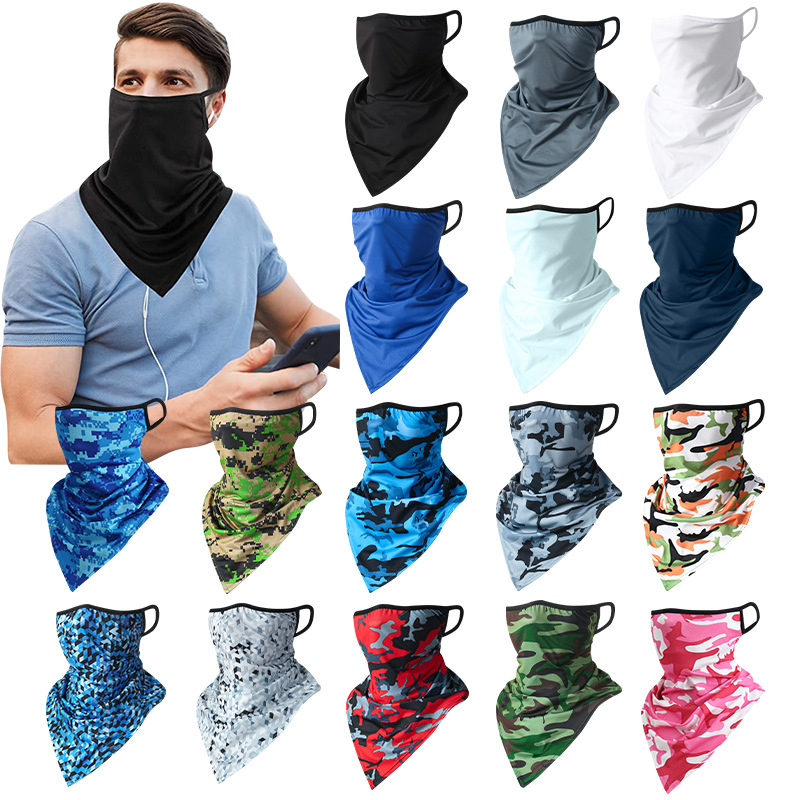 Summer Jacquard Printed Triangle Scarf Sun Protection Ear Hanging Neck Scarf Outdoor Sports Breathable Dustproof Face