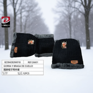 Gorro Y Braga De Cuello Two Piece Scarf And Hat Set Black Knit Winter Warmth 12pcs - Product Image 3