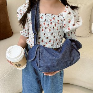 Sac bandoulière rétro en jean coréen pour fille, grande capacité, décontracté et polyvalent, sac à monnaie pour enfant garçon - Product Image 3