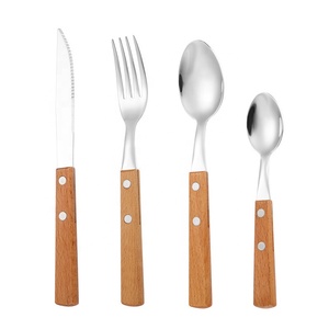 Ensemble de couverts en acier inoxydable 304 argenté pour restaurant et hôtel avec manche en bois - Product Image 1