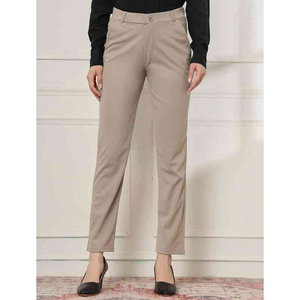 Pantalones de corte recto para mujer con bolsillos laterales y cintura ajustable Pantalones de mujer de tiro alto estirables - Product Image 3
