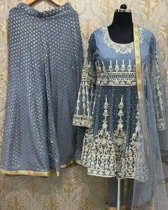 2019 elegante hermoso vestido de boda/fiesta indio y paquistaní para mujer de talla grande hasta el suelo Kurta Plazo bordado pesado - Product Image 4