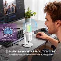 Microphones à condensateur USB RGB professionnels CMTECK XM560 avec suppression du bruit, micros cardioïdes 96kHz/24-bit pour l'enregistrement et le gaming
