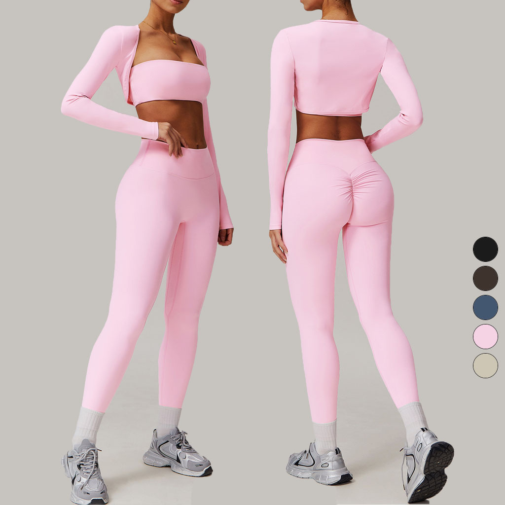 Outdoor Running Yoga Leggings Quick Dry Gym Wear 3 Piece Yoga Set Women Custom Workout Wear Gym Fitness Sets Women Yoga Set