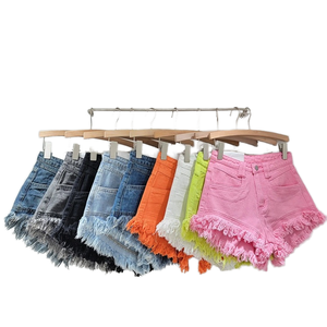 Shorts de mezclilla de cintura alta con borlas para mujer, transpirables, ajustados, rectos, a la moda, novedad de verano - Product Image 1