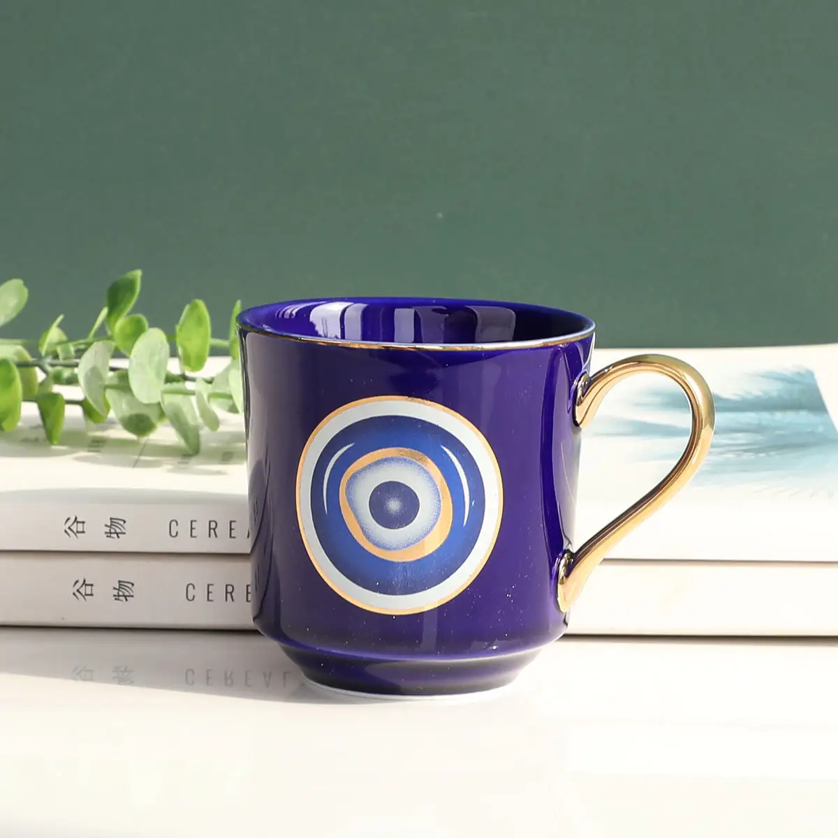 Kingcome Painted Pattern Gift Devil's Eye Ceramic Coffee Tea Cups Blue Evil Angel Eye Mug Cup