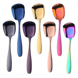 Creative Chinese 304 stainless steel big square spoon flat dinner spoon Rice Scoop serving spoon