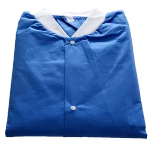 Wholesale SMS Material Disposable Tech Lab Coats Blue Color Knitted Sleeves And Knitted Collar Lab Coats