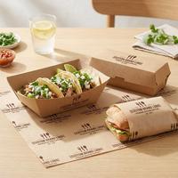 Bandeja Ecológica Personalizada de Papel Kraft Impreso para Alimentos, Soporte Antigrasa para Tacos, Caja para Perritos Calientes, Papel de Envoltura al por Mayor para Delicatessen