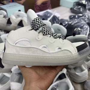 Nouvelles baskets Lanvin Style Curb 2026 pour hommes et femmes, chaussures décontractées à semelle épaisse, en cuir blanc et vert, chaussures de skateboard avec lacets colorés - Product Image 2