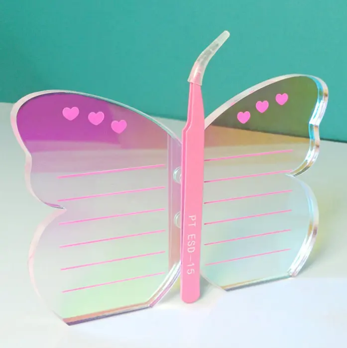 new rainbow butterfly heart shape eyelash extension lash plate acrylic lash pallet lash tile with magnet