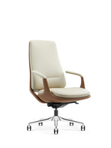 Chaise de bureau à domicile pivotante en cuir confortable réglable en hauteur sans roues - Product Image 3