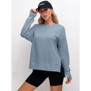 Sweat-shirt surdimensionné à col rond pour femme FOXA, manches longues, léger, avec fentes latérales, pull décontracté en mélange de coton respirant - Product Image 3
