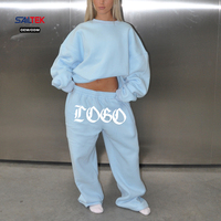 Ensemble 2 pièces pour femme : Sweat-shirt oversize à col rond avec logo personnalisé et pantalon de survêtement large – Tenue streetwear pour femme