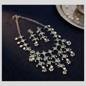 Juego de collar de perlas y piedra de cristal chapado oxidado 11714291MG-Joyería de perlas lujosas - Product Image 3