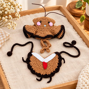 Conjunto de gorro y babero de ganchillo para mascotas, disfraz de animal adorable, gorro tejido con cuello para gatos y perros, accesorio con patrón personalizable - Product Image 5