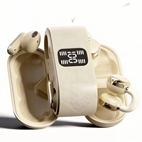Écouteurs sans fil semi intra-auriculaires et à clipser pour couple avec affichage de la batterie et design texturé en cuir
