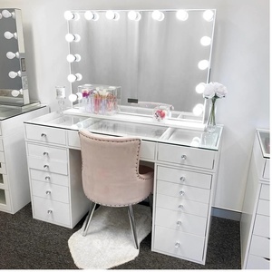 Meilleure vente Table de toilette blanche de luxe légère à treize tiroirs avec miroir Meubles de salon avec miroir Coiffeuse - Product Image 1
