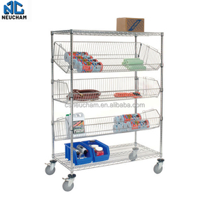 Chariot de ramassage mobile de chariot à <span class=keywords><strong>Chrome</strong></span> de chariot de chiffre d'affaires d'étagères de fil d'acier inoxydable avec des roues - Product Image 4