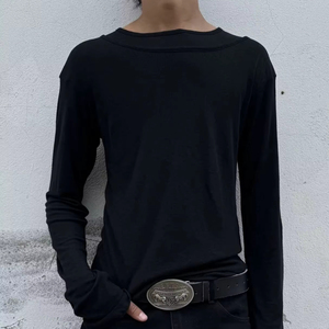 Maglietta a Maniche Lunghe Bicolore Bianca e Nera con Collo Rotondo e Doppio Strato per Uomo e Donna, Vendita all'Ingrosso - Product Image 1