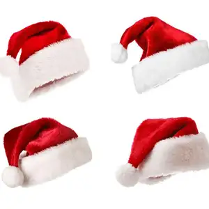 새해 봉제 크리스마스 모자 성인 큰 봉제 공 크리스마스 빨간 산타 클로스 모자 메리 크리스마스 축제 장식