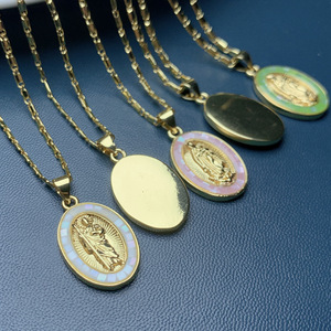 Oval Shape Religion Fashion Colar 2023 Colar De Corrente De Ouro De Latão <span class=keywords><strong>Jesus</strong></span> Mãe De Pérolas Colar Para Mulheres Homens - Product Image 2
