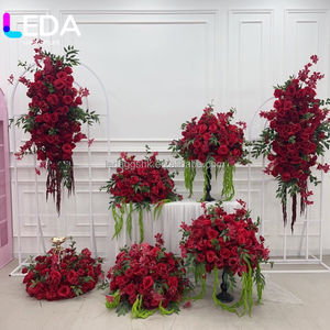 Décoration de réception de mariage LEDA, arrangements floraux en soie, chemin de table en fleurs artificielles rouges, centre de table en boule florale - Product Image 3