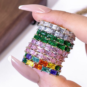 Custom 18K Gold Plated <b>Emerald</b>-Cut Multi Color 3A+ Cubic Zirconia Eternity Ring - Product Image 4