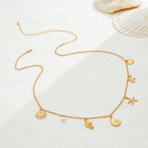 Chaîne de corps et de taille pour femme en acier inoxydable plaqué or, style océanique, avec pendentifs étoile de mer et conque, motif 'Returnee' - Product Image 5