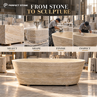 Baignoire ovale autoportante en travertin beige de luxe PerfectStone, tailles personnalisées, pierre naturelle, pour hôtel, villa, salle de bain