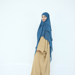 Bán Buôn Ăn Mặc Hồi giáo Quần Áo Voan Maxi Khimar Lớn Khăn Chador Womens Quần Áo Thanh Lịch Ba Lớp Ruffles Khimar Ăn Mặc - Product Image 2