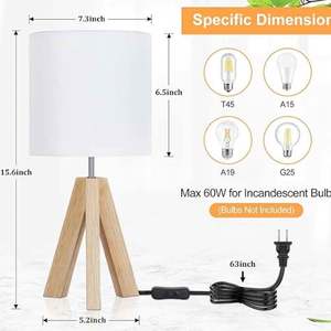 โคมไฟตั้งโต๊ะไม้สามแฉกโคมไฟห้องนอนห้องนั่งเล่นผ้าลินินแบบนอร์ดิก - Product Image 2