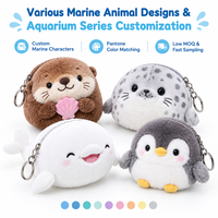 Porte-monnaie en peluche personnalisé sur le thème de la vie marine : Otter, Phoque, Pingouin, Dauphin, avec doublure ondulée, portefeuille doux en forme d'animal en peluche