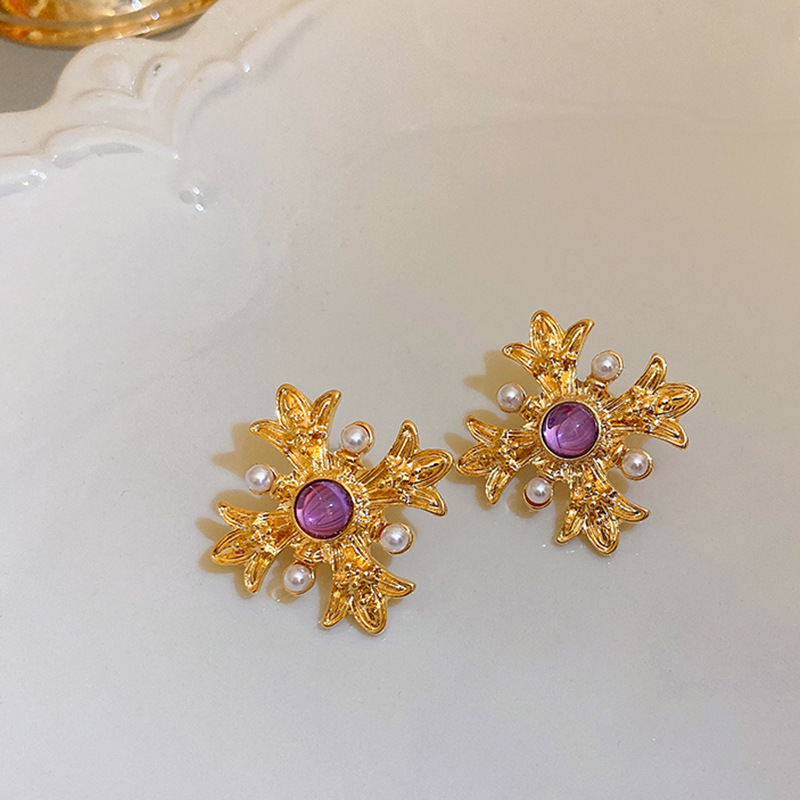 9 # Argent Aiguille Violet Boucles d'oreilles médiévales